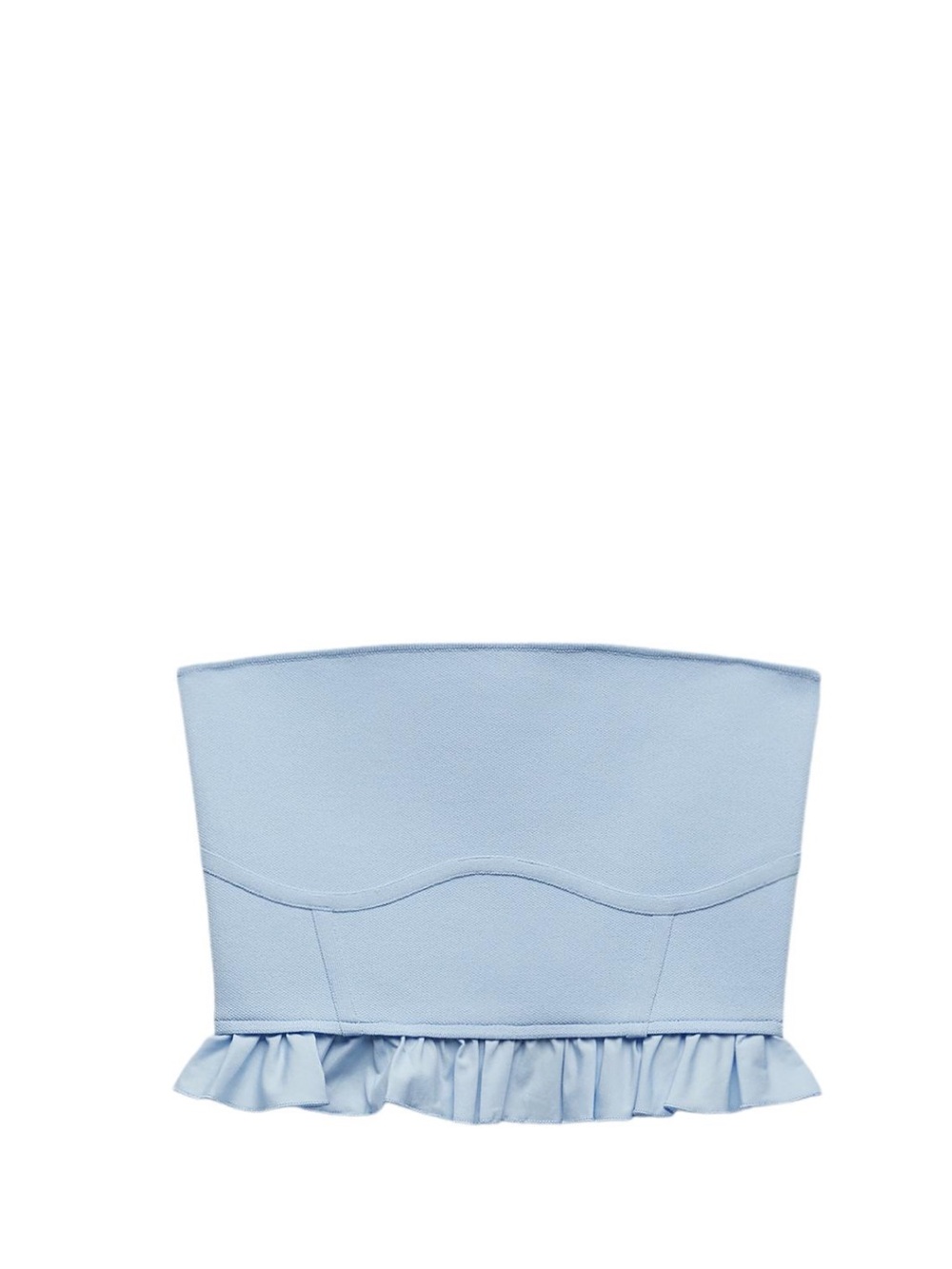 Zara Light Blue Ruffle Hem Strapless Crop Top